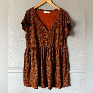 Known Supply | Animal Print Babydoll Dress | Organic Cotton | L